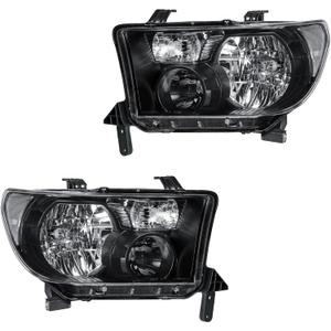 Headlight Assembly, Compatible with 2007-2013 Toyota Tundra/2008-2017 Sequoia Replacement Headlamp Pair of Driver Left & Passenger Right Side Black Housing Clear Reflector