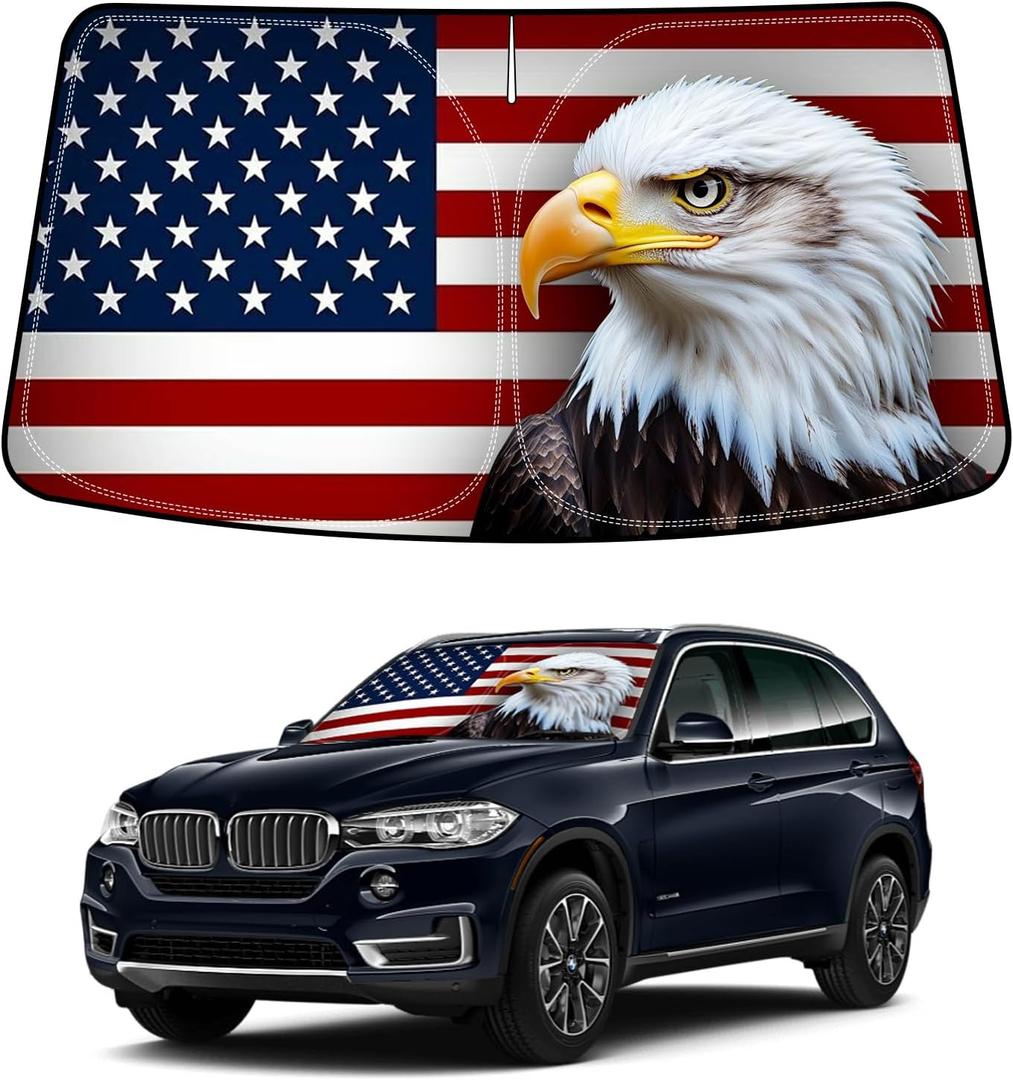 Bestview American Eagle Flag Windshield Sun Shade for 2014-2018 BMW X5,Custom Fit Foldable Front Window Sunshade Sun Visor Accessories Protector Block UV Rays Heat, Keep Your Car Cooler