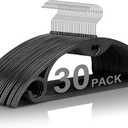 Plastic Hangers - Black Clothes Hanger No Shoulder Bumps & 360Swivel Hook, Thin, Space Saving for Closet, Non Slip, Fit for Suits Pants Heavy Duty Adult Coat - 30 Pack