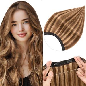 Halo Hair Extensions Real Human Hair,S-noilite Halo Hair Extensions,Halo Hair Extension for Women,100% Human Hair Halo Extensions,Halo Hair 65g/18inch 4P27 Medium Brown Mixed Dark Blonde