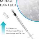 1ml Luer Lock Syringe without Needle - 1cc Plastic Syringes, Sterile, Individually Sealed, Pack of 50