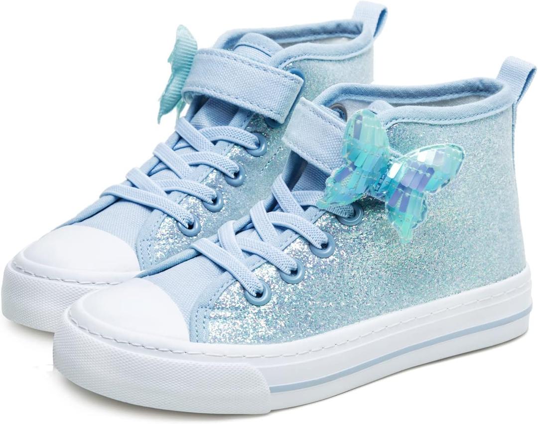 Toandon Kids Adorable Fashion High Top Casual Canvas Sneakers (Blue, size 3)