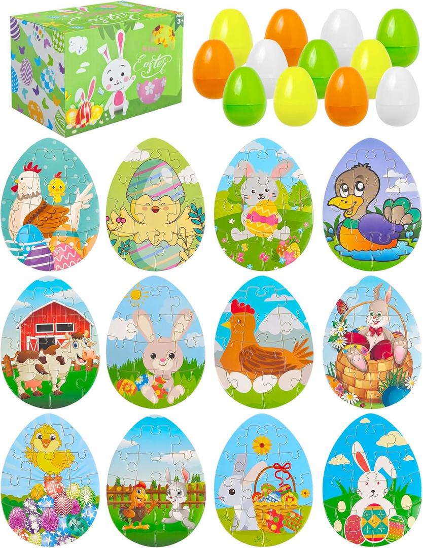 QLINLEAF 12 Pack Filled Easter Eggs with Puzzle inside for Easter Basket Stuffers Filler School Classroom Activities Party Favors