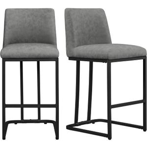 Yaheetech Counter Height Bar Stools 24'' Bar Stools Set of 2 Leather Bar Chairs Modern Upholstered Barstools with Back for Kitchen Counter Gray