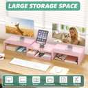 OPNICE Desk Organizers and Accessories, Dual Computer Monitor Stand Riser with Drawer, Office Decor for Women, Office Desk Accessories & Workspace Organizers, Pink