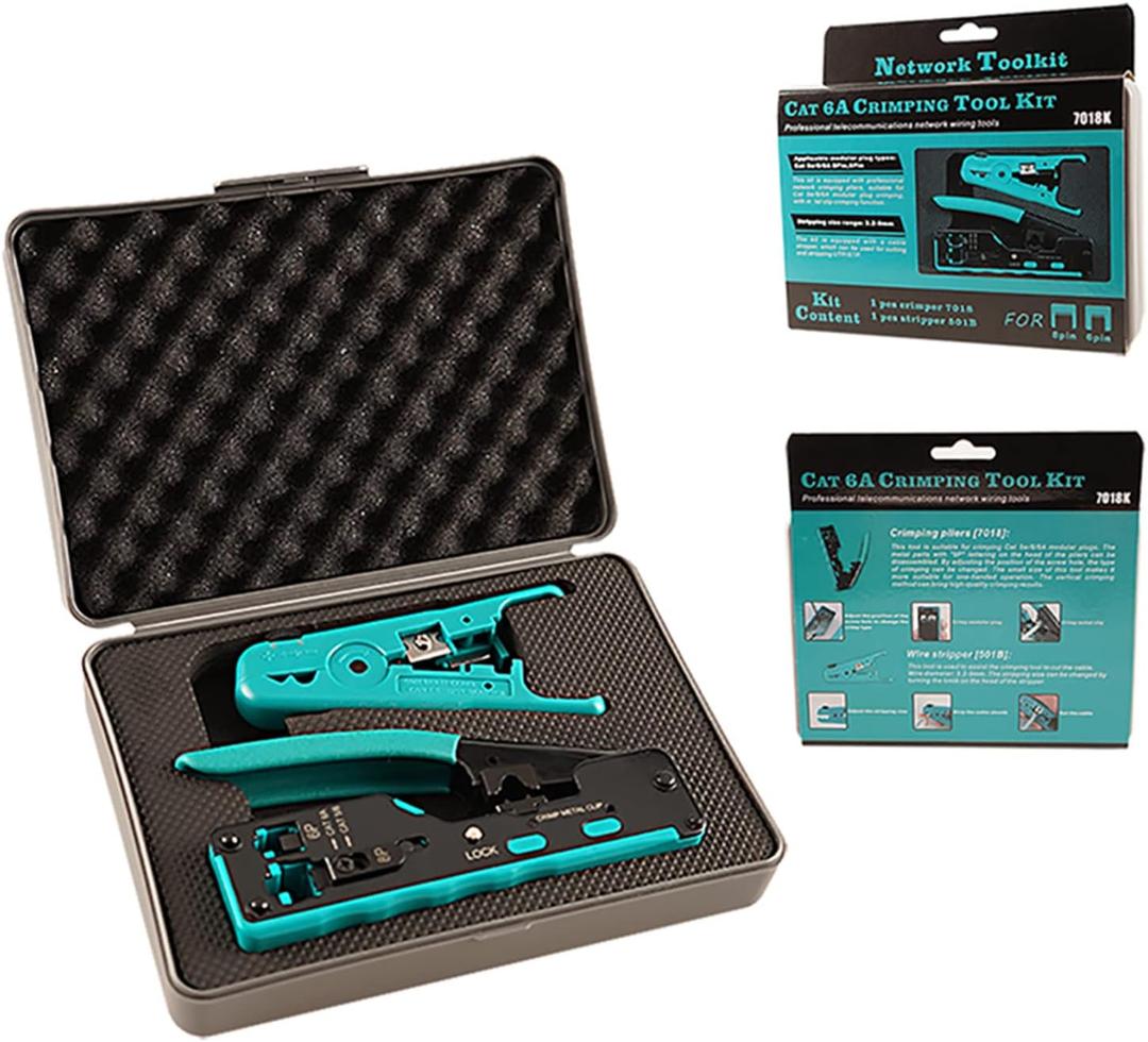 RJ45 Pass Through Crimp Tool Kit Ethernet Crimper Cat5 Cat5e Cat6 Cat6A Cat7 Crimping Tool Kit for RJ45 RJ11, Wire Stripper