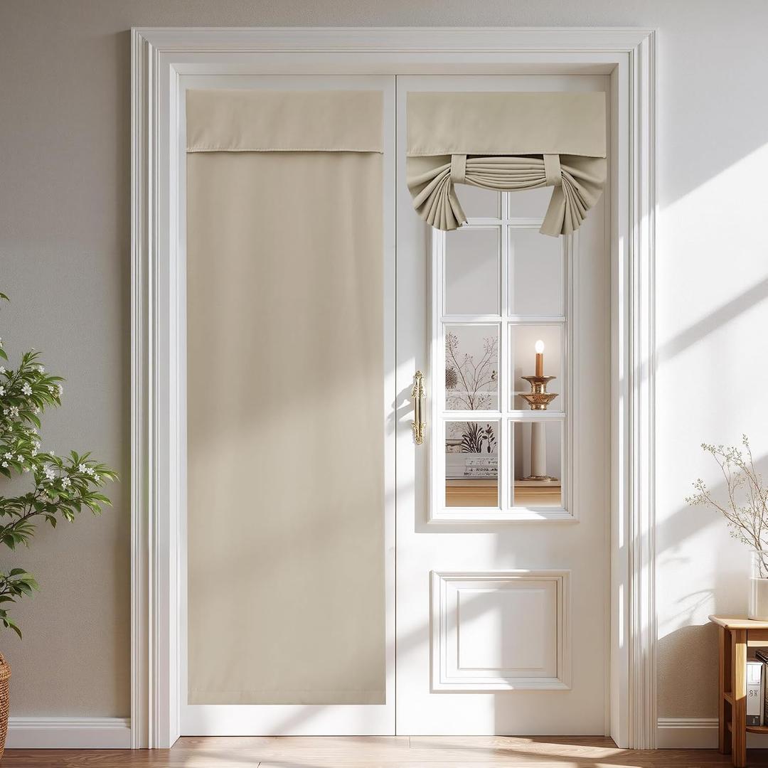 NICETOWN 100% Blackout French Door Curtain Privacy French Door Blinds Light Blocking Curtain for Sliding Glass Window Thermal Insulated Tie Up Shade, 30x72 Inches, 1 Panel, Natural