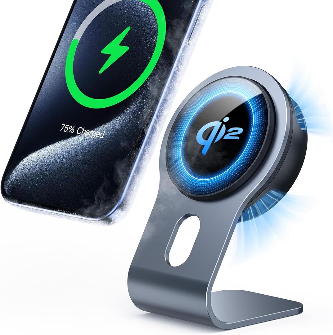 NEWQ Qi2 15W Mag-Safe Charger Stand, (Cool Down 70F) Semiconductor Cooling Wireless Charging Station with Fan and 30W Cable, for iPhone 16/16 Plus/16 Pro/16 Pro Max/15/14/13/12 Series(No AC Adapter) (Qi2 Wireless Charger)