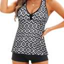 Tempt Me Women Two Piece Tankini Swimsuit Racerback Bathing Suits Tops with Shorts High Waisted (Small)