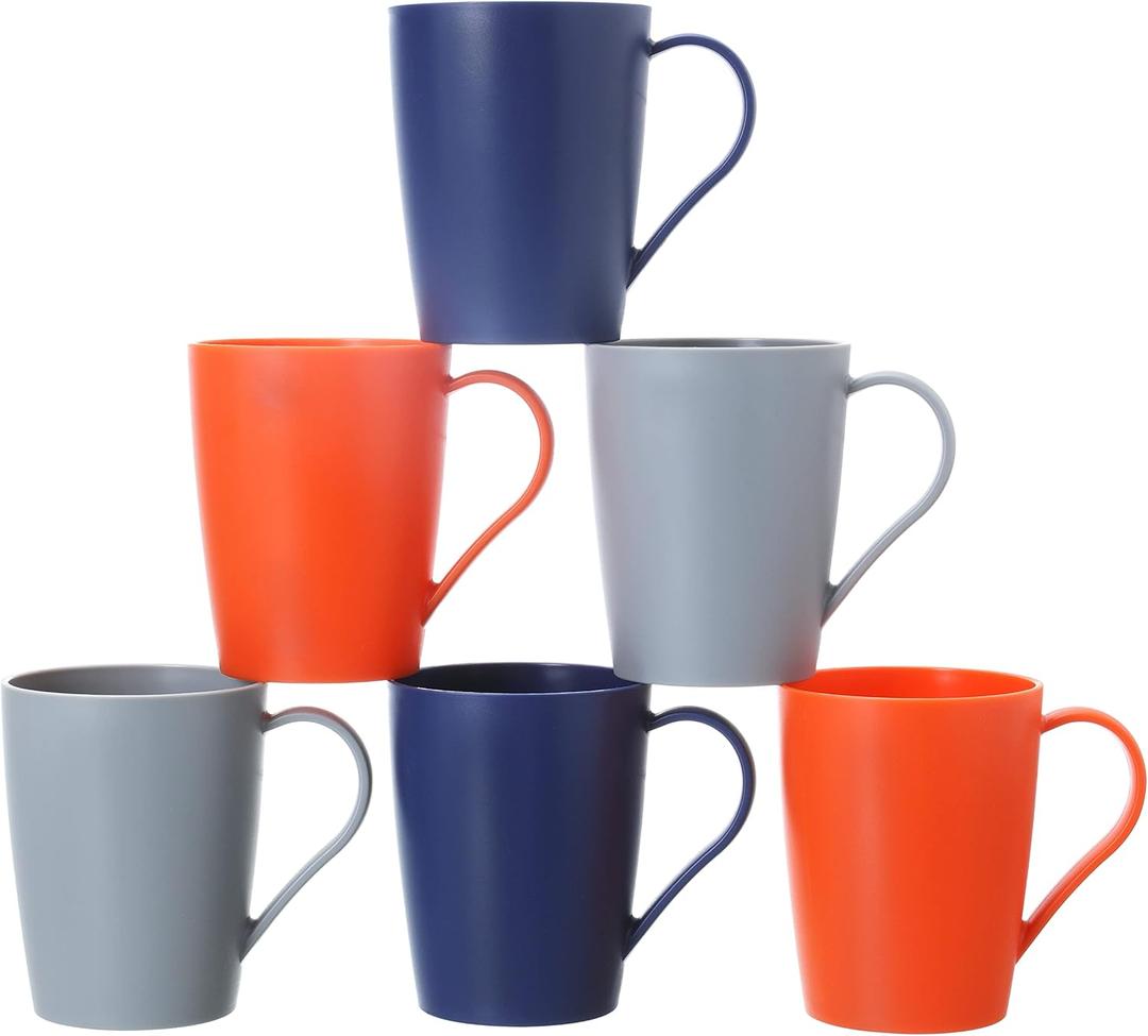 4 x Coffee Mugs Set of 6, 12 Ounce Unbreakable Coffee Cups with Handle, 3 Basic Colors, Reusable Plastic Mugs Dishwasher Safe
