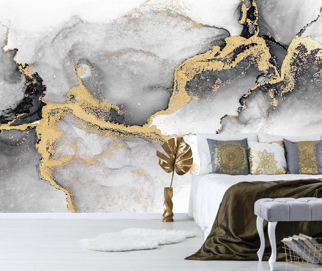 Black Gold Marble Wallpaper Abstract Ink Art Large Background Mural Living Room OfficeNot Peel and Stick