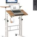 Hadulcet Mobile Standing Desk with Charging Station, Adjustable Computer Desk, Laptop Cart with Wheels for Home Office, Classroom - Vintage Oak (Upgrade, Vintage Oak)