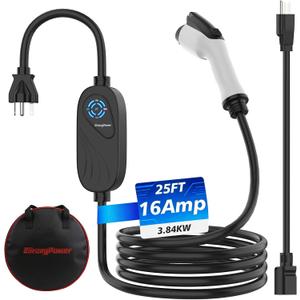 Level 1 & Level 2 EV Charger, J1772 Electric Vehicle Portable Charger with 25FT Cable and NEMA 6-20 Plug NEMA 5-15 Adapter for Household Socket,ETL Certified, Home EV Charging Station 8-16A /110-240V