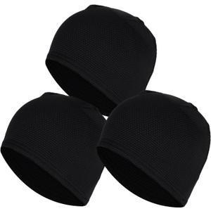 3-Pack Cooling Skull Caps for Men & Women, Soft Nylon Breathable 3D Mesh Helmet Liner, Moisture Wicking Cycling Cap (Black)