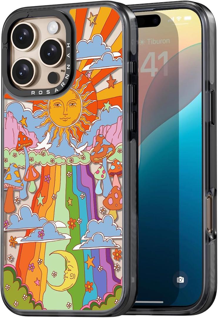 Compatible for iPhone 16 Pro case Cute - Durable Shockproof 6.6 ft Drop Impact Phone Case - Black Funny Mushroom Design for iPhone 16 Pro 6.3"