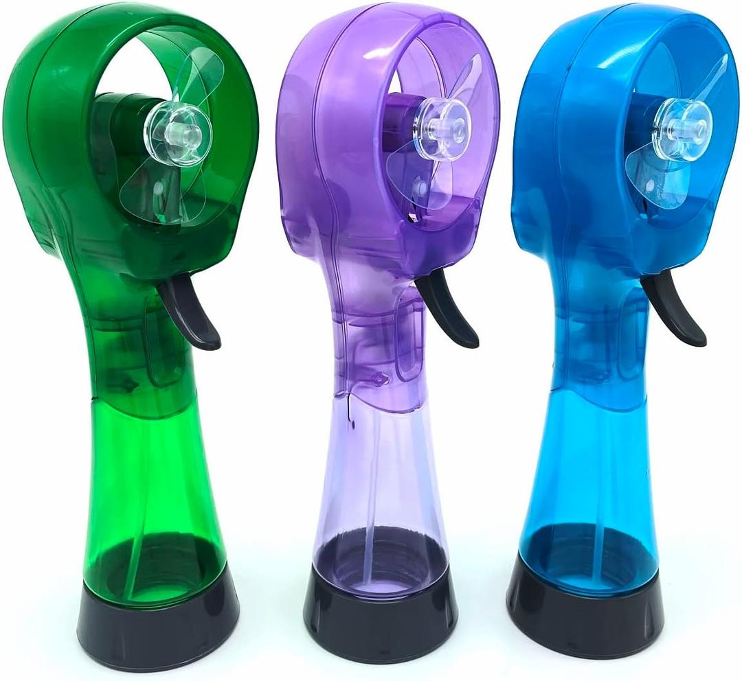 Water Misting Fan Portable Handheld Spray Fans Battery Operated for Outdoor Cooling- Set of 3 (Green/Purple/Sky Blue) Water Misting Fan Portable Handheld Spray Fans Battery Operated for Outdoor Cooling- Set of 3 (Green/Purple/Sky Blue)