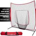 PowerNet Baseball Softball Practice Net 7x7 with Baseball Accessories for Practice Pitching, Batting & Fielding, Ball Caddy, Weighted Baseballs, Tee (Red)