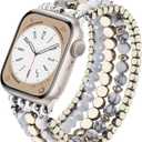VISOOM Beaded Boho Bracelet Compatible for Apple Watch Band 40mm/38mm/41mm Series 9 8 7 SE Women Fashion Cute Handmade Crystal Beads Stretchy Watch Strap for iWatch Bands Series 6/5/4/3/2/1 (Gold)