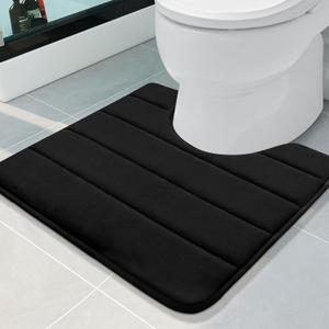 Buganda Memory Foam U-Shaped Contour Toilet Rugs, Non Slip Absorbent, Thick Soft Washable Bathroom Mat, Floor Carpet Bath Rugs Mat for Toilet Base (20" x 20", Black)