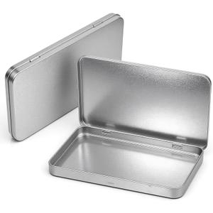 2 Pack Metal Tins 7.0 X 4.2 X 0.6 Inch Small Tin Box with Lids Rectangular Empty Small Home Tin Case for Candies, Soaps, Earrings, Gift, Jewelery, Candy, Matches, Crafts, Pen(Silver)