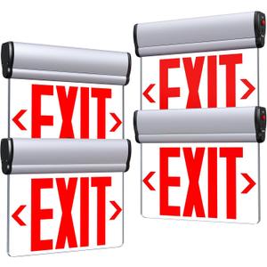 Led Edge-Lit Exit Sign ,Brushed Aluminum Housing Single-Sided Clear Rotating Acrylic Panel,Hardwired Emergency Exit Signs with Battery Backup, 120V-347VAC,Red Led Emergency Exit Light for Business , UL Listed,Top/Side/Wall Mount(4 Pack)