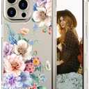 Hungo Compatible for iPhone 16 Pro Case for Women Girls Clear Design Cute,Girly Designer Aesthetic Protector Beautiful Carnation