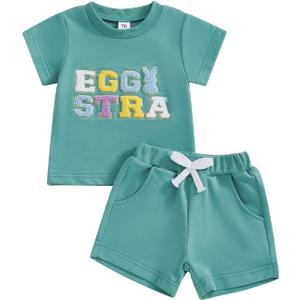 YINGISFITM Toddler Baby Boy Girl Easter Outfit Short Sleve Bunny Shirt Top Bunny Shorts Kids Easter Clothes Summer clothing (Green)