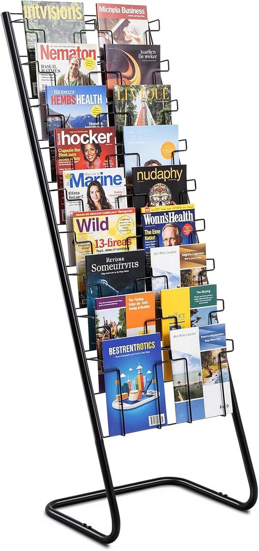 Zonon 57" Magazine Rack Floor Holder 18 Pockets Tiered Display Holder Floor Standing Brochure Display Stand for Books Newspaper Catalogs Libraries Retail Stores Shop Exhibitions Office