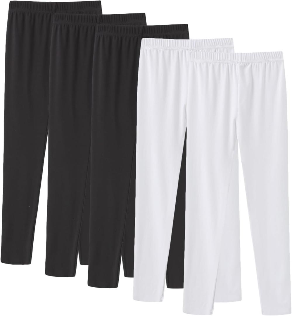 5PCS Stretchy Footless Girls' Leggings: Easy Pull-On Warm Tights 4-12 Year Olds Comfortable Heel-Free All-Day for 4-5Years