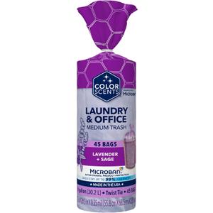 Color Scents Medium Trash Bags - 8 Gallon, 45 Bags (1 Pack of 45 Bags) Twist Tie - Purple in Lavender + Sage Scent with Microban