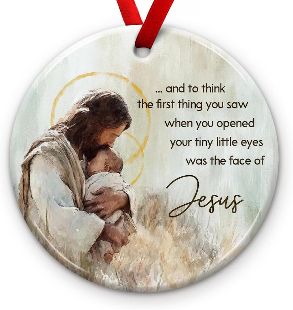 2 x Memorial Jesus Baby Ornaments - Miscarriage Gift Ornament for Loss of Baby, Infant - in Loving Memory Decoraton - Catholic Religious Keepsake, Sympathy Home Decor for Christians Mom & Dad