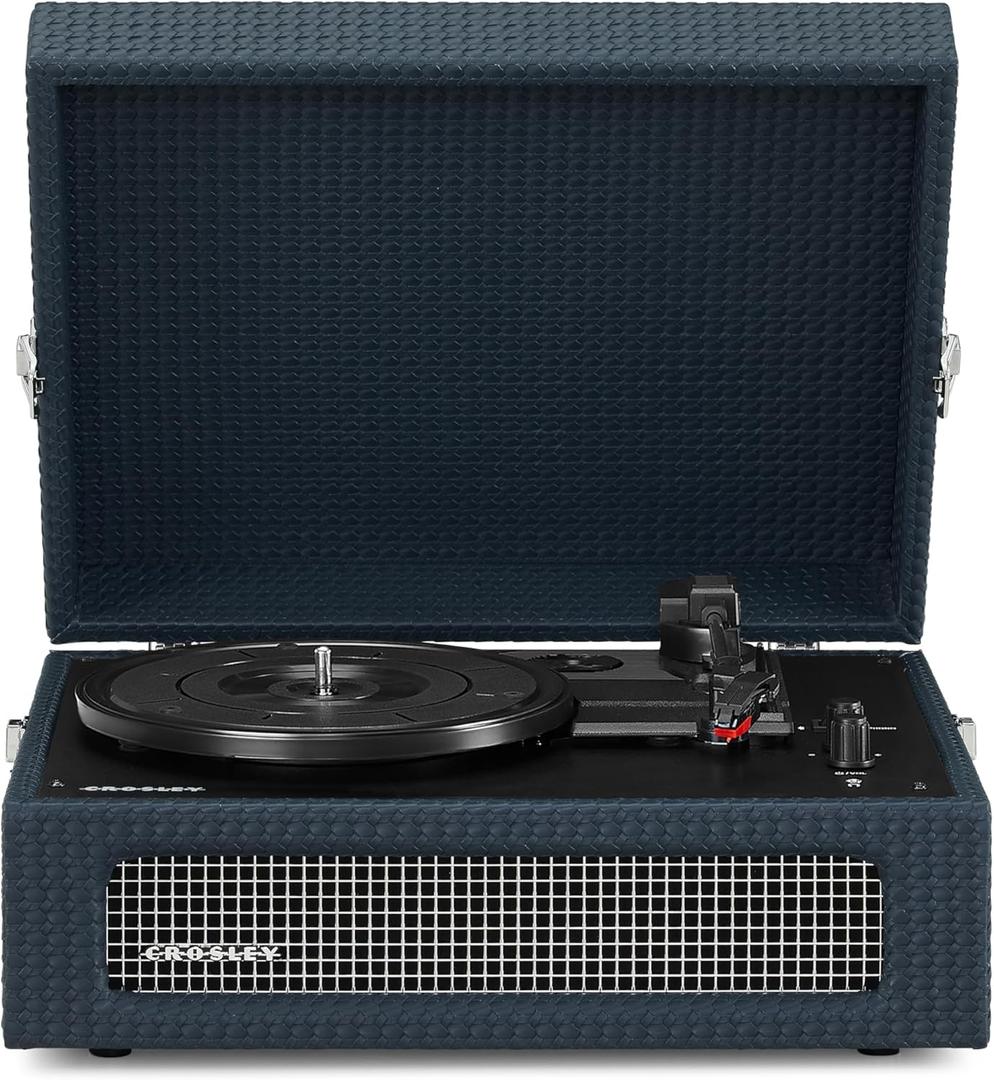 Crosley CR8017B-NY Voyager Vintage Portable Vinyl Record Player Turntable with Bluetooth in/Out and Built-in Speakers, Navy