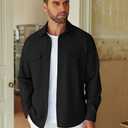 COOFANDY Men's Casual Button Down Shirt Long Sleeve Untucked Shirt Stretch Denim Dress Shirt with Pockets (Medium, Black)