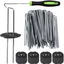 50Pcs Garden Stakes Staples + 50Pcs Gasket, Bakulyor 6 Inch Lawn Landscape Staples 11 Gauge U Shaped Galvanized Landscape Pins, Heavy Duty Yard Ground Pin for Weed Barrier Sod Fabric Decorations - 6"