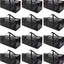 Extra Large Moving Bags with Zippers & Carrying Handles, Heavy-Duty Storage Tote for Space Saving Moving Storage, Fold Flat, Alternative to Box and Bin - 12 Pack, Black (12 Pack-24 Gal)