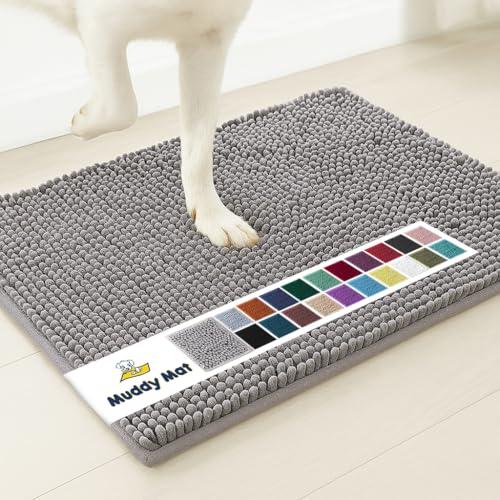 Muddy Mat® | Super Absorbent Door Mat Indoor, Microfiber Quick Dry Chenille Entryway Rug, Non-Slip Front Door Mat, Indoor Mats for Entryway, Machine Washable Pet Rug, Grey 28"x18"