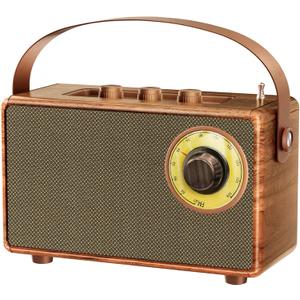 FREEFISH Portable Retro Speaker Bluetooth Radio Vintage Decor with FM Radio Rich Bass Bluetooth Speakers 5.3 Wireless Connection,TF Card, AUX for Home Office Bedroom (Brown)