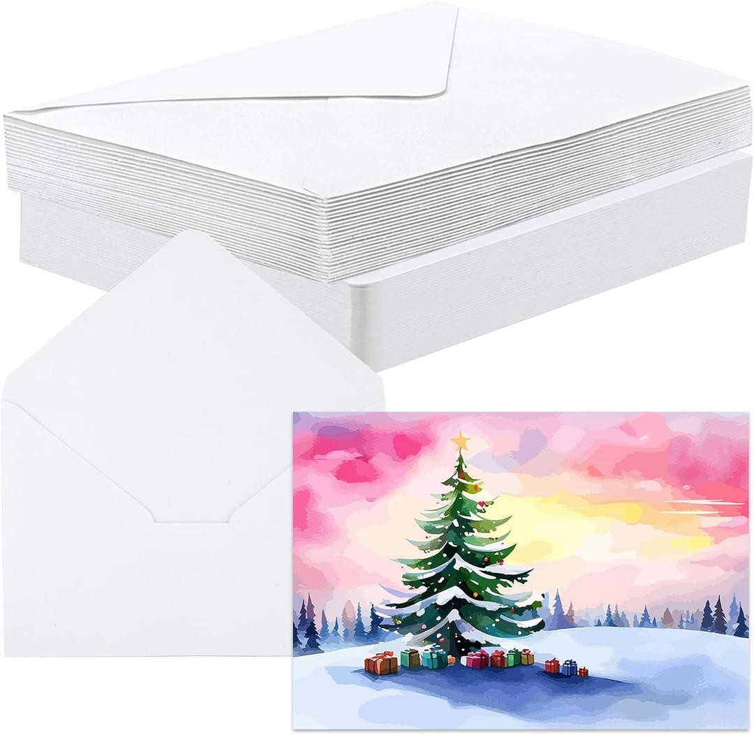 30 Set Blank Watercolor Cards with Envelopes 5x7 Inch, 140lb/300GSM Single Blank Watercolor Postcard White Envelopes Heavyweight Cotton Cards DIY Painting for Wedding Invitation Greeting Thank You