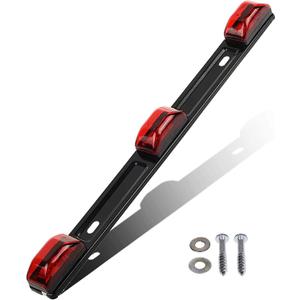Partsam Red Clearance ID BAR Marker Light 3 Light 9 LED Trailer Sealed Stainless Steel, [DOT Approved] Sealed 3-Light Truck and Trailer Identification LED Light Bar Red Led Strip w/Black Base