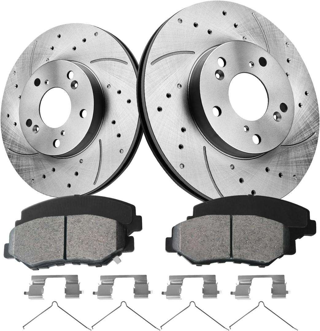 Anpulsero Brake Pads And Rotors Kit Front Compatible with 2013-2021 Honda Civic, 2003-2017 Accord, Automotive Replacement Brake Kits 31257 D914-7795 Drilled And Slotted Rotors 281.6mm(11.1in)