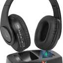 WallarGe Wireless Headphones for TV Watching, Easy Setup and Comfortable Bluetooth Headphones with RF Transmitter Charging Dock, 100 Ft Wireless Range, Rechargeable 25 Hours Play and No Audio Delay (Black)