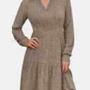 IWD Womens V Neck Long Sleeve Dress with Pockets Casual A-Line Knee Length Fall Knit Sweater Dresses 2025 (Beige, M)