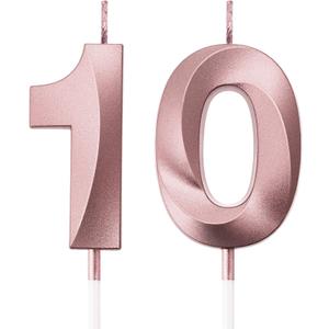 BBTO Birthday Candles Number Candles Cake Topper Decoration for Birthday Wedding Anniversary Celebration Supplies(Rose Gold,10th)