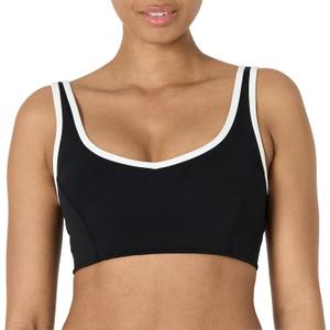 Amazon Essentials Women's Active FormFlex Buttery Soft Light Support V-Neck Sports Bra with Contrast Trim (Medium, Black/White)
