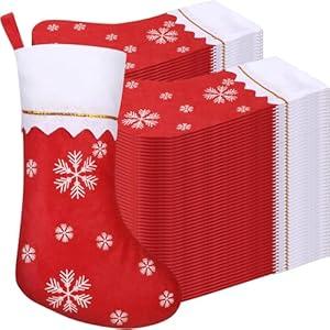 Sumind 100 Pieces Felt Christmas Stockings 15 Inch Party Favors Stockings Xmas Decoration Stockings Rustic Christmas Santa Stockings for Christmas (Snowflake with White Trim)