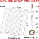 C&AHOME Photo Wall Display Set of 2, Grid Panel with Hooks, Clips, Hemp Cord, Hammer - 15.7" x 11.8", White UWWGM3402W