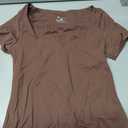 Avidlove Women's Short Sleeve Bodysuit Square Neck Body Suits One Piece T Shirt Summer Going Out Tops Date Outfits (Brown, S)