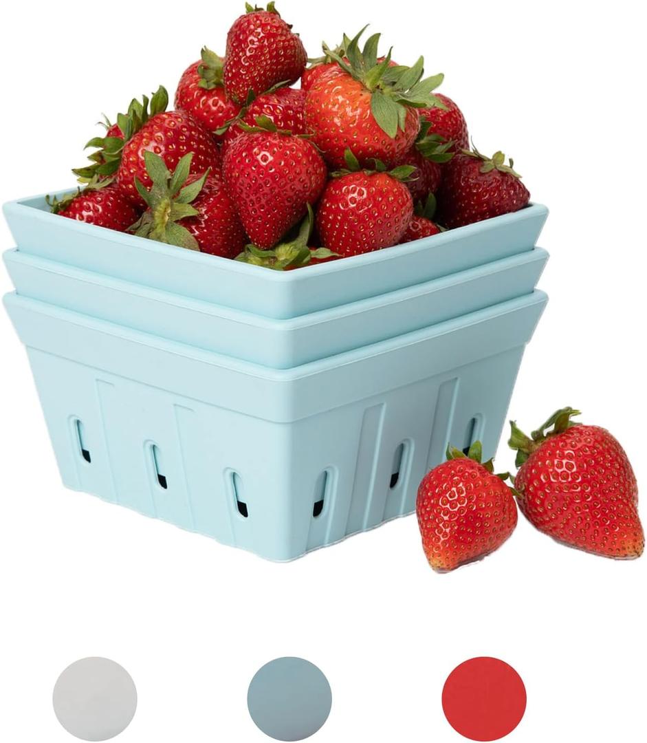 4 x Silicone Berry Bowls  Durable Modern Farmhouse Colander & Storage Basket for Fruits and Vegetables, Refrigerator Organization, Dishwasher Safe, Oven Safe (Set of 3, Cloud)