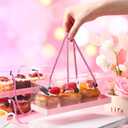 Honeydak 24 Pcs Pink Clear Cupcake Boxes with Handle 9 x 3 x 3 Inch Portable Rectangular Plastic Roll Container Gable Bakery Cake Boxes for Mother's Day Birthday Wedding Party Supplies