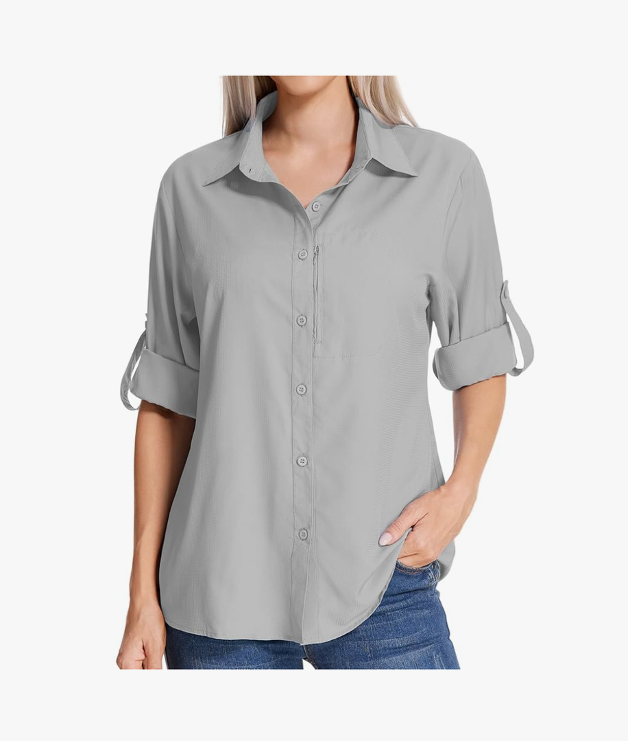 Womens Safari Sun Shirts UPF 50+ UV Sun Protection Long Sleeve Outdoor Quick Dry Fishing Hiking Gardening Shirts, Size -L